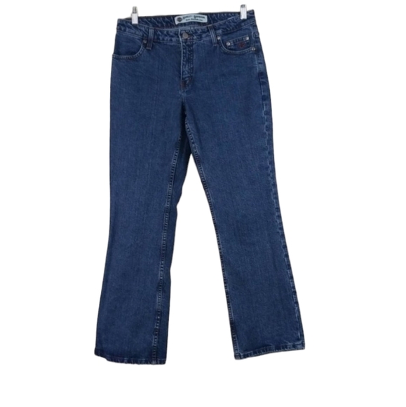 HARLEY DAVIDSON Women's Bootcut Blue Jeans Sz 6P Mid-Rise Biker Casual Festival - Picture 1 of 9